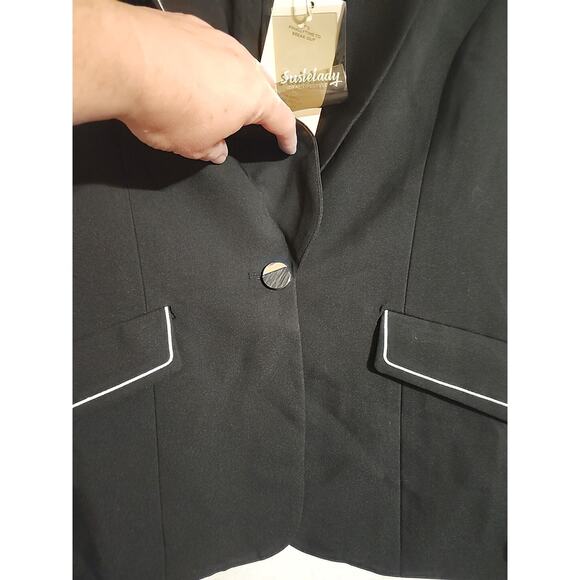 Susielady Ideal Lifestyle Blazer Jacket sz L Black Shoulder Pads Single Button - Picture 2 of 5